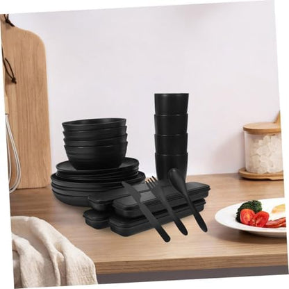 BESPORTBLE 20pcs Black Dinnerware Set for 4 People, Includes Bowl, Plate, Fork, Spoon, Knife, Reusable Portable Cutlery Set for Camping, Picnic, and Lunch Box Use