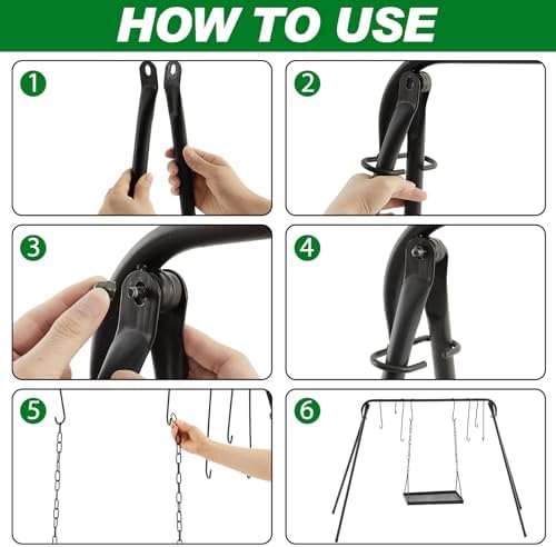 Rossesay Grill Swing Campfire Stand Campfire Cooking Equipment Adjustable Camping Accessories Cookware Hanging Rack with 8 Hooks and Portable Grill Stand for BBQ Picnic Outdoor Party