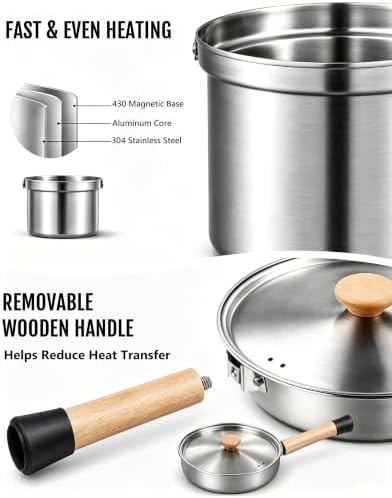 Camping Cookware Set with Stove, Stainless Steel Outdoor Cooking Kit with Pot, Strainer Pot, Frying Pan, Adapter and Storage Bag, Portable Camping Pots and Pans Set for Camping, Hiking, Backpacking