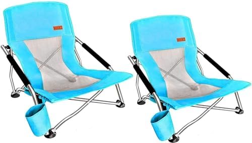 Nice C Low Beach Camping Folding Chair, River Sand Lake Chair (2 Pack Blue)