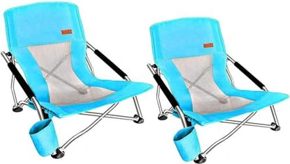 Nice C Low Beach Camping Folding Chair, River Sand Lake Chair (2 Pack Blue)