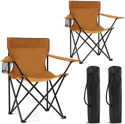 2 Pack Portable Camping Chairs Folding Lawn Chair Outdoor Lightweight Beach Chair with Cup Holder & Carry Bag for Outside Sports, Fishing, Hiking, Travel, Picnic, Backyard (Orange, Medium)