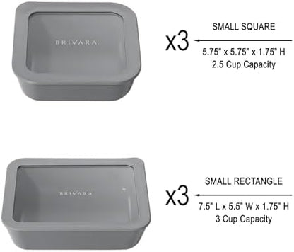 12-Piece Glass Meal Prep Containers Set with Lids (6 Containers + 6 Lids) | Microwave-Safe Airtight Seal, Oven-Safe Ceramic-Coated Glass | Zero Plastic, No PFAS/PFOA/BPA [Smoke]