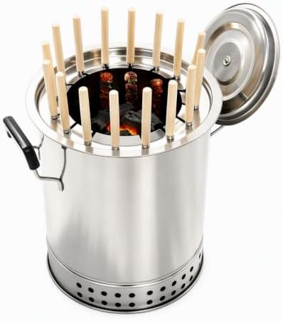 Outdoor Stainless Charcoal Grill Barrel with 16 Skewers