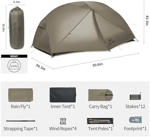 Naturehike Mongar Upgraded 1/2/3 Person Backpacking Tent,Waterproof Lightweight Camping Tent with Footprint