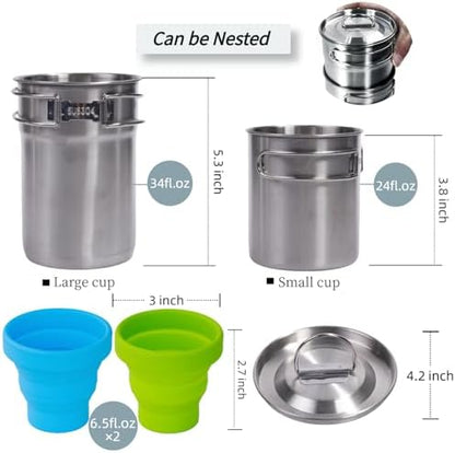 KOKKOYA Stainless Steel Camping Cups Mug Small Backpacking Bush Pot Set