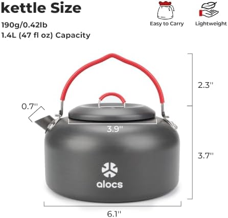 ALOCS 1.4L Hard-Anodized Camping Kettle, Teapot & Coffee Pot