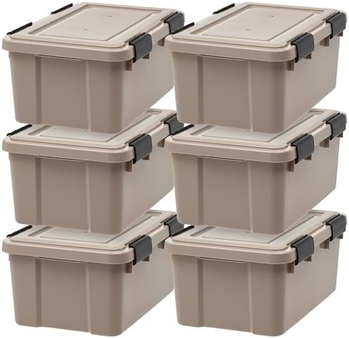 IRIS USA 6-Pack 19 Qt Storage Bins with Gasket Lids, Tan
