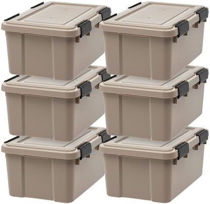 IRIS USA 6-Pack 19 Qt Storage Bins with Gasket Lids, Tan