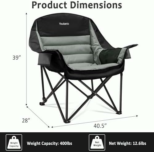 Youtanic Oversized Camping Chair, Portable Folding Camping Chairs