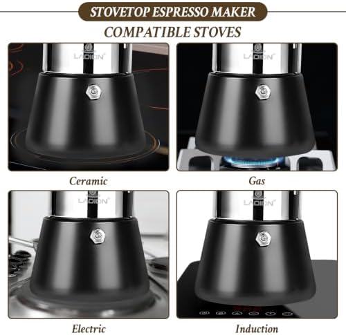 LAOION Stovetop Espresso Maker, 4Cup 6.8 oz Moka Pot, Stainless Steel