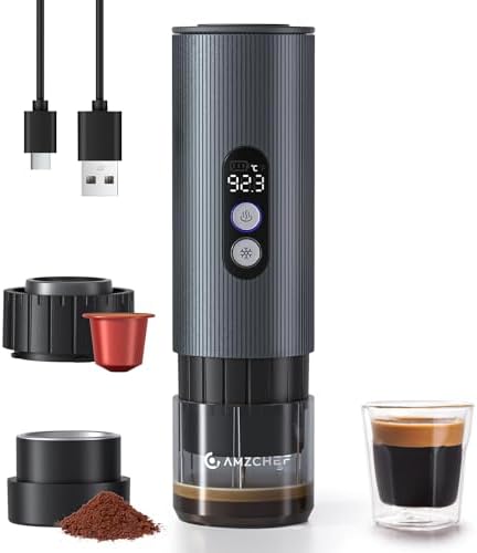 AMZCHEF Portable Coffee Maker for Ground & NS Capsule, 9000mAh Battery