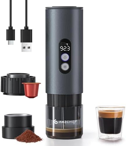 AMZCHEF Portable Coffee Maker for Ground & NS Capsule, 9000mAh Battery