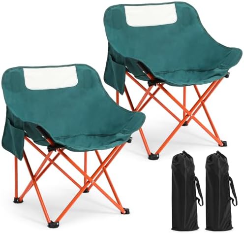 2 Pack Folding Camping Chairs Portable, Green, Solid Color