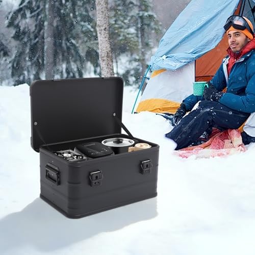 Aluminum Storage Box with Lid, 50L/13.21Gal Heavy Duty Overland Storage Box Stackable Trunk Organizer with Handles & Latches for Truck Bed SUV Camping Outdoor Home Organization