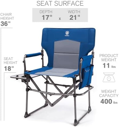 EVER ADVANCED Camping Directors' Chair with Side Table, Portable Folding with Compact Size, Heavy Duty Lawn Chair with Pocket for Camping, Lawn, Sports and Fishing, 400lbs, Blue