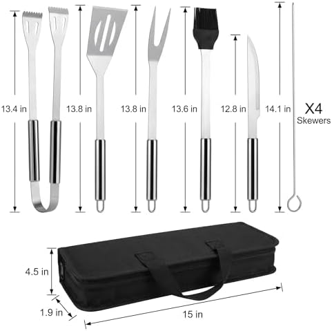 9-Piece BBQ Grill Tool Set, Stainless Steel with Storage Bag
