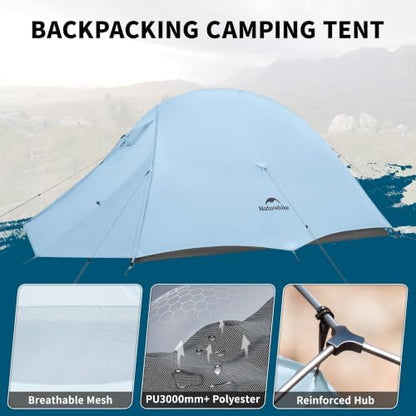 Naturehike Cloud-Up 2 Person Tent Lightweight Backpacking Tent with Footprint - Free Standing Ultralight Camping Hiking Backpack Tents Two Person Tent