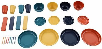 POCREATION Unbreakable Dinnerware Sets, 4 People PP Plates Bowls Mugs Cutlery Set Dishwasher Microwave Safe Lightweight for Camping Picnic Home Party Travel
