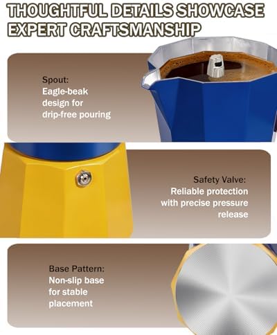 Coffee Maker Stovetop Espresso Maker 6 Cup Aluminum Moka Pot Percolator 10oz 300ml Easy Brewing for Electric Ceramic Stoves Home Camping Italian Cuban Café Classic
