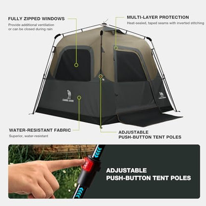 CAMEL CROWN 4/6 Person Instant Cabin Tent, Pop Up Windproof Tents for Camping, 60-Second Setup Family Tent with Carry Bag for Outdoor Hiking