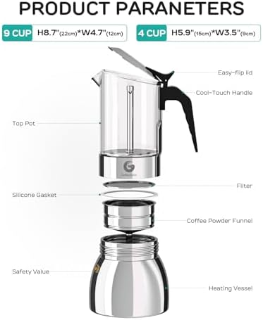 Coffee Gator 9 Cup Moka Pot, 15oz Stovetop Espresso Maker, Coffee lovers