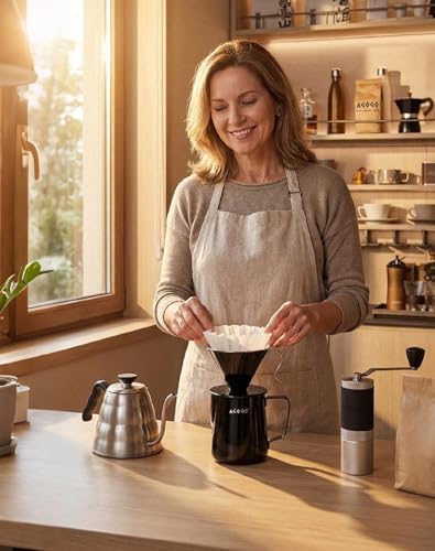 AGOGO Stainless Pour Over Coffee Maker Set, 50 Paper Filters, 30oz, Black