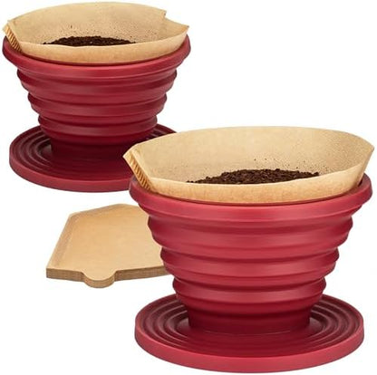 COLETTI Sierra Camping Pour Over Coffee Dripper — Collapsible Pour Over Coffee Dripper — Includes Pack of Paper Filters [Red, Pack of 2]