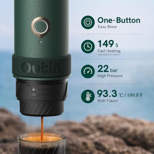 OutIn Mino Portable Electric Espresso Machine for Travel with Self-Heating
