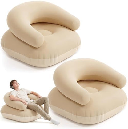 Novabright 2 Pcs Inflatable Chairs for Adults Blow Up Games Chairs Folding Portable Flocking Inflatable Sofa for Living Room Learning Camping Party (Khaki)