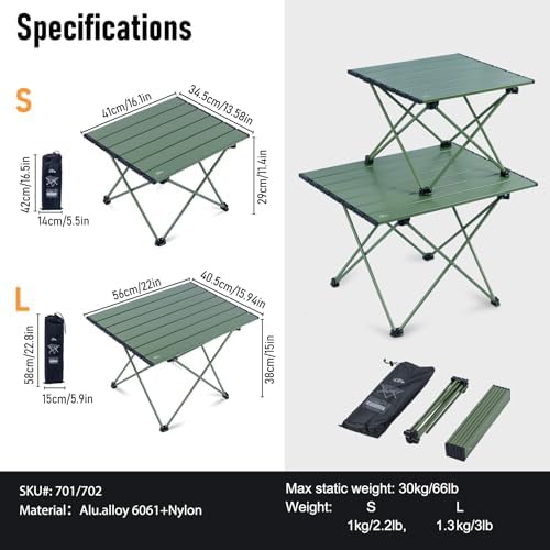 iClimb Ultralight Compact Camping Folding Table (Green - S)