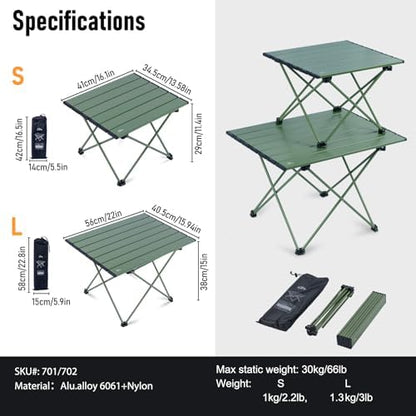 iClimb Ultralight Compact Camping Folding Table (Green - S)