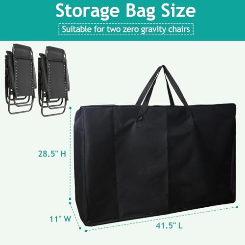 2 Pack Heavy Duty Folding Chair Storage Bag, 600D Chair Storage Case for Beach Camping Chair Zero Gravity Chair Folding Recliners, Extra Large Travel Bag with Zippers, 41.5" Lx 11" Wx 28.5" H