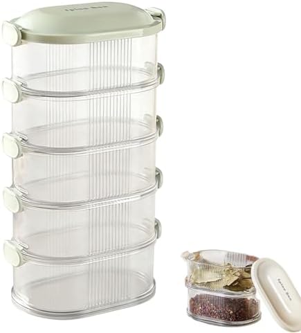 5-Layer Stackable Spice Storage Box - Space-saving Food Containers with Easy Lock Lids, Condiment Organizer Box for Seasoning Cereal Coffee Beans, Family Gathering Picnic Party Camping Use (Green)