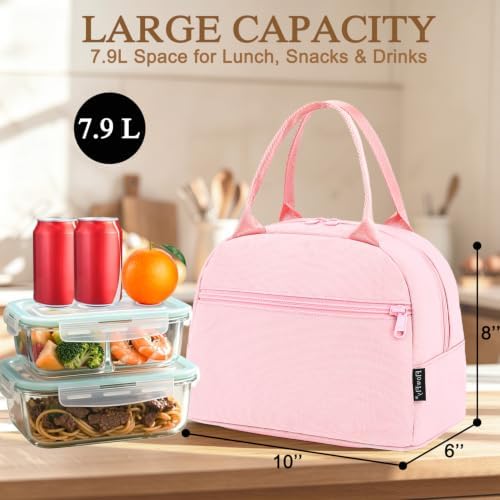 FlowFly Lunch Bag Tote Bag Lunch Organizer Lunch Holder Insulated Lunch Cooler Bag for Women/Men,Pink, LB002-PK07