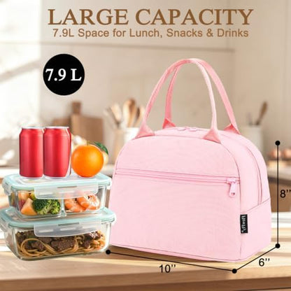 FlowFly Lunch Bag Tote Bag Lunch Organizer Lunch Holder Insulated Lunch Cooler Bag for Women/Men,Pink, LB002-PK07