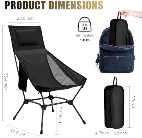 2 Pack High Back Camping Chair, 2-in-1 Height Adjustable, Heavy Duty