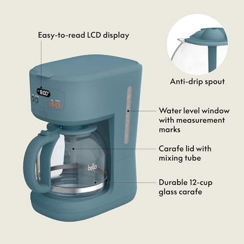 bella 12-Cup Programmable Coffee Maker with No-Drip Glass Carafe, Surf