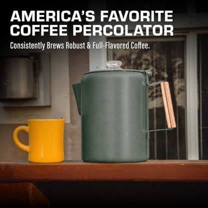 COLETTI Bozeman Color Series Percolator Coffee Pot — Camping Coffee Makers — Camping’s Favorite Percolator – NO Aluminum or Plastic (Camp Green, 12 Cup)