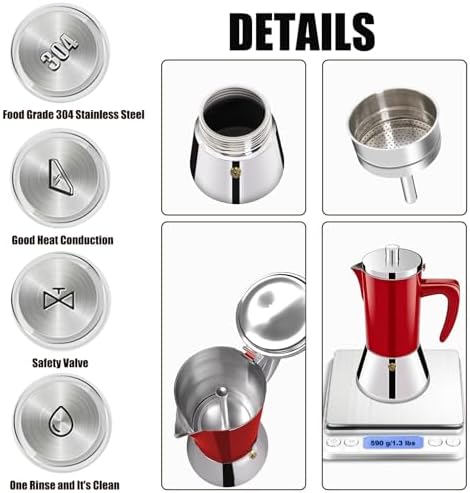 4 Cup Thickened 304 Stainless Steel Moka Pot Stovetop Espresso Maker Cafeteras Italian Percolator Espress Makers Capable Greca Mocha Coffee Machine for Induction Home and Camping 200ml 6.6oz