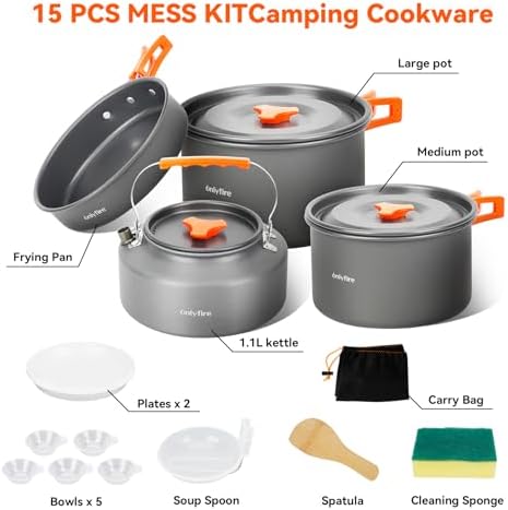 ONLYFIRE OUTDOOR LIVING 15 PCs Camping Utensils Cookware Set, CT605