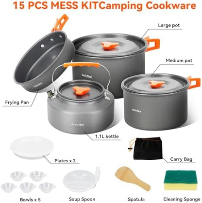 ONLYFIRE OUTDOOR LIVING 15 PCs Camping Utensils Cookware Set, CT605