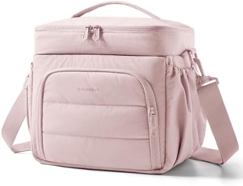 BAGSMART Puffy Insulated Lunch Bag, Lightweight Large 14L Double Deck Lunch Box for Women, Soft Cooler Tote for Office Work Travel Camping (Baby Pink, 14L)