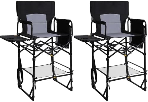 Romswi 2 Pack 30" Extra Tall Folding Camping Chairs, Heavy Duty Director Chairs with Side Table, Cup Holder & Storage Pocket, 400 LBS Support, Portable Outdoor Chairs for Camping, Sports, Black