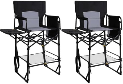 Romswi 2 Pack 30" Extra Tall Folding Camping Chairs, Heavy Duty Director Chairs with Side Table, Cup Holder & Storage Pocket, 400 LBS Support, Portable Outdoor Chairs for Camping, Sports, Black