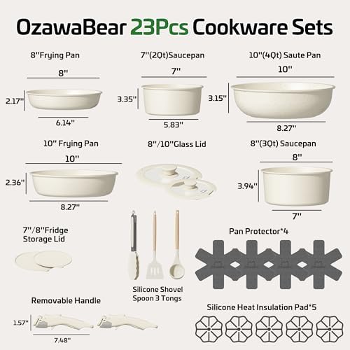 23 Pcs Pots and Pans Set Non Stick, Detachable Handle Cookware