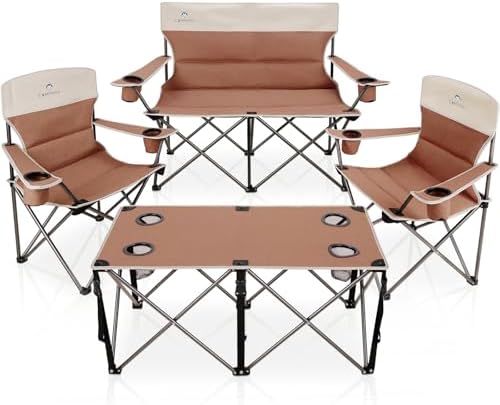 Camping Chair Set of 3, Outdoor Folding Camping Chairs for Heavy People with Cup Holder & Carry Bag,Collapsible Chair Include One Sofa Chair and Two Single Chair,Support up to 500lbs