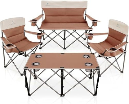 Camping Chair Set of 3, Outdoor Folding Camping Chairs for Heavy People with Cup Holder & Carry Bag,Collapsible Chair Include One Sofa Chair and Two Single Chair,Support up to 500lbs