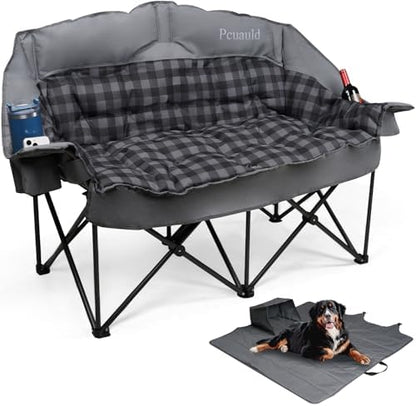 Padded Double Camping Chair Loveseat Oversized Camping Couch, Gray