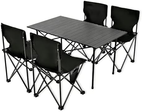 Camping Table with 4 Chairs, Portable Folding Picnic Table Set